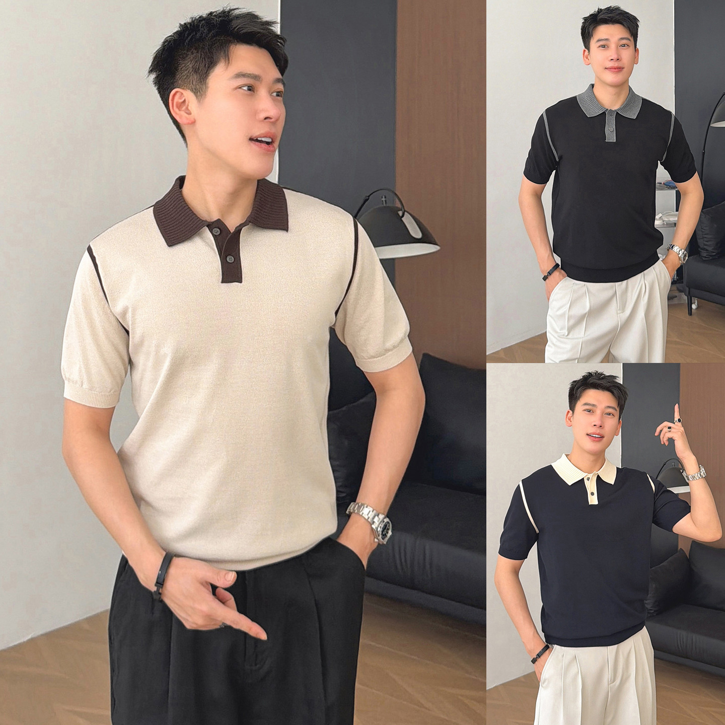Polo camiseta de punto camiseta de manga corta camiseta de hombre paul línea tridimensional viejo qianfeng verano fábrica transfronteriza al por mayor