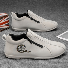 2025新款秋冬季一脚蹬懒人鞋侧拉链皮面运动鞋港风青年软底潮鞋男