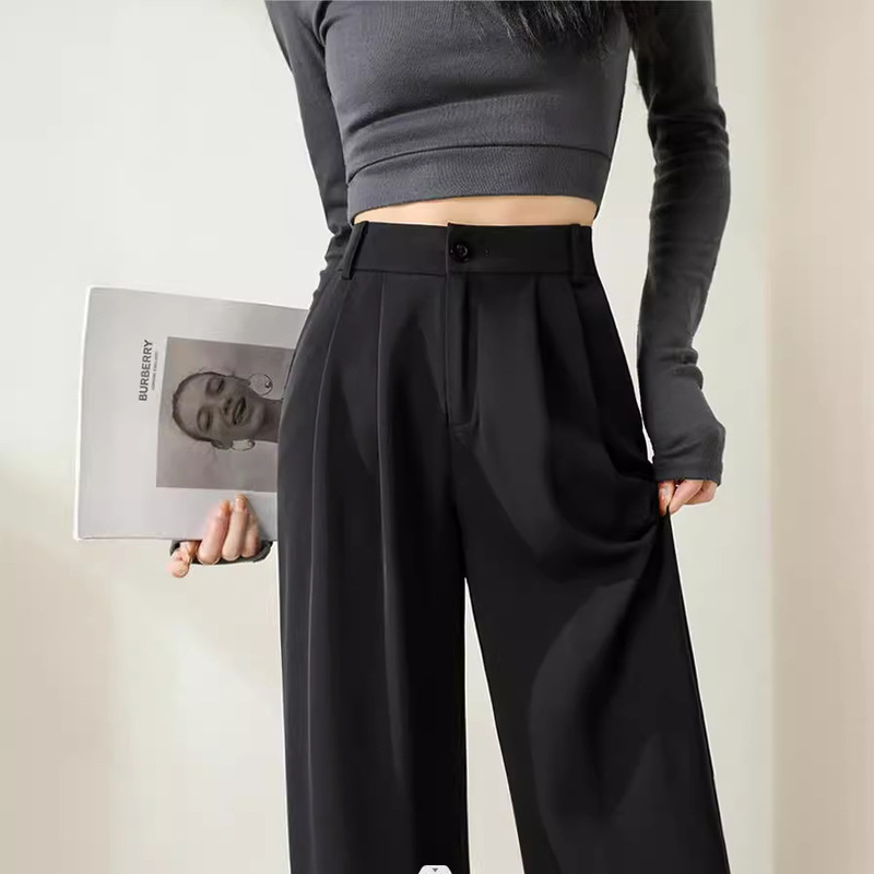 Black Plus-Size Thin Straight-Leg Casual Drapey Pear-Shaped Loose-Fitting Suit Pants for Women, Summer Wide-Leg Long Pants Black Plus-Size Thin Straight-Leg Casual Drapey Pear-Shaped Loose-Fitting Suit Pants for Women, Summer Wide-Leg Long Pants