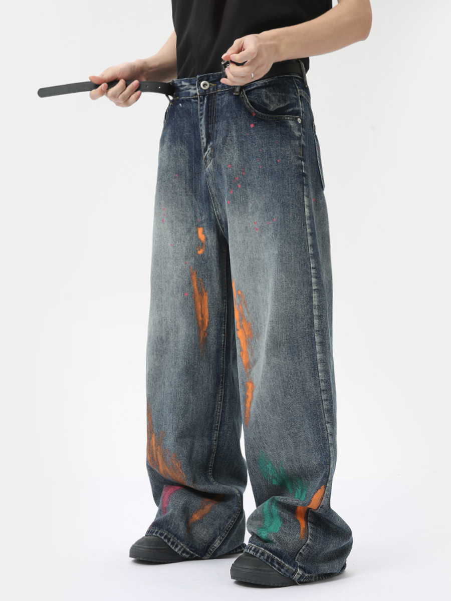 MTLCLOTHES Hombres| 2024 verano nuevos productos personales pinturas de color callejero graffiti jeans de moda