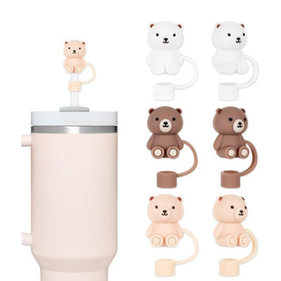 Cross-border Creative Cartoon Bear Straw Plug Protective Cover 10 mm Dustproof Reusable