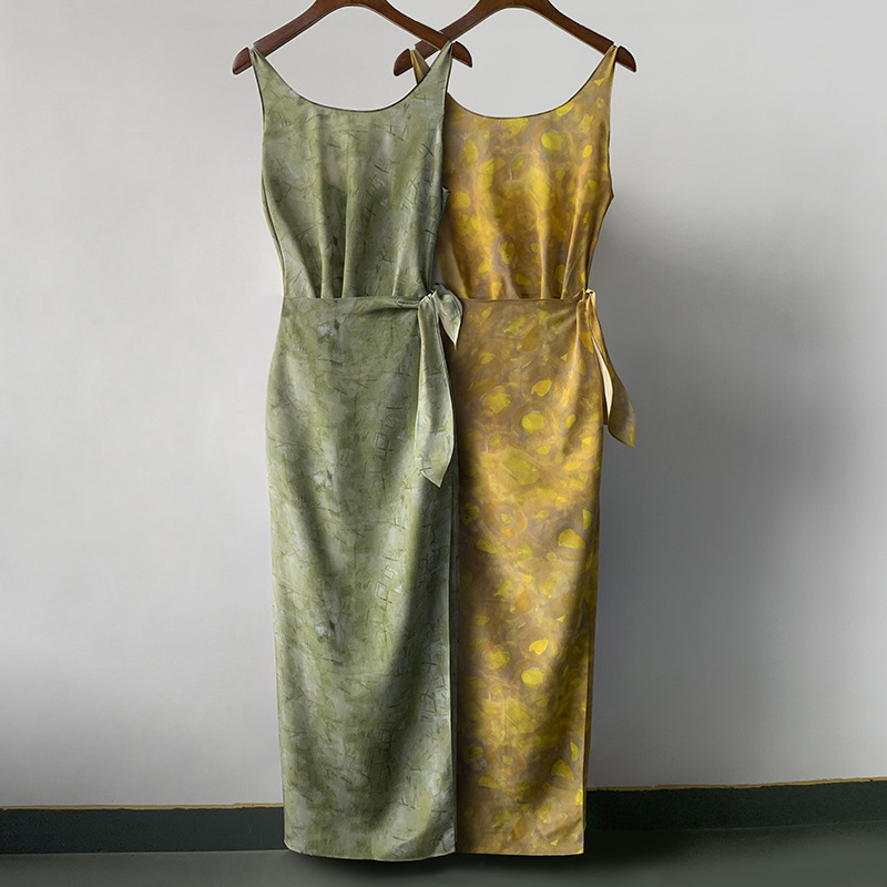 Spanish Niche Design Deep U-Neck Sleeveless Wrap dress Holiday Style Silk Dress Two-Wear Wrap Dress