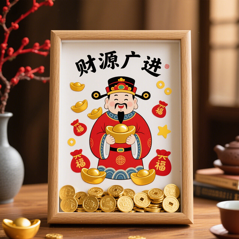 财神偏爱相框摆台办公室桌面5寸6寸发财框摆件装饰画中空画框礼品|undefined