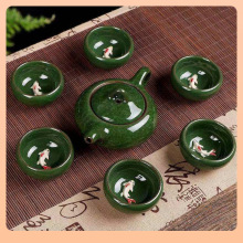 ⇔七彩冰裂功夫茶具套装整套商务礼品青瓷西施壶鲤鱼茶杯礼