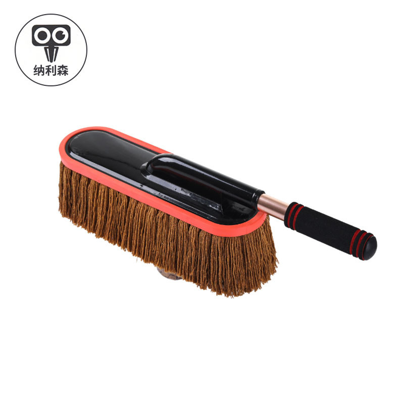 Cotton Mop for Car Cleaning with Telescopic Rubber Handle, Car Duster for Dust Removal, Car Wash, Snow Removal Supplies, Solid Wood, Extended Length