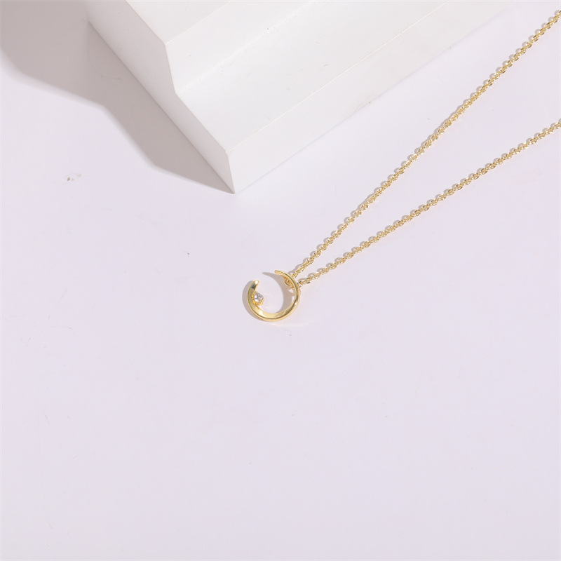 Fashion Moon Copper Plating Inlay Zircon Pendant Necklace 1 Piece