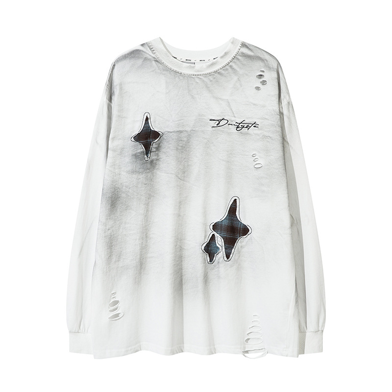 T-shirt ample à col rond pour homme avec motif délavé et ancien_voghion.com