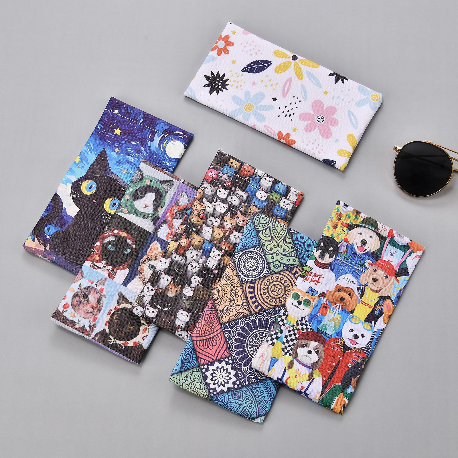 32g Weight Glasses Pouch Classification PU Material Cute Animal Round Flower PU Unisex Glasses Pouch