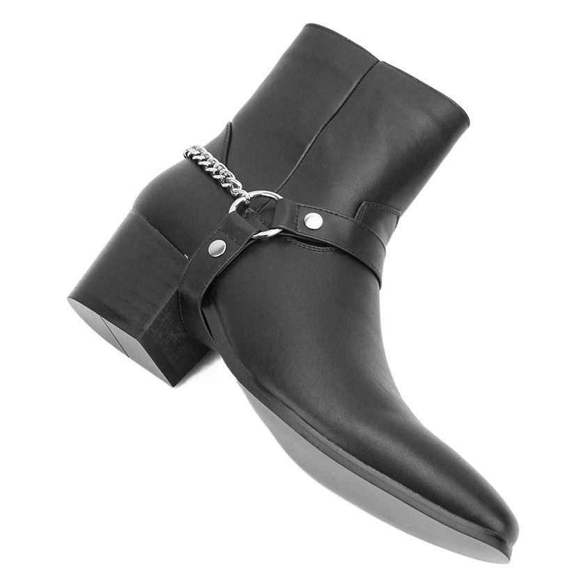 Мужская мода сапоги на высоком каблуке цепи модный темперамент