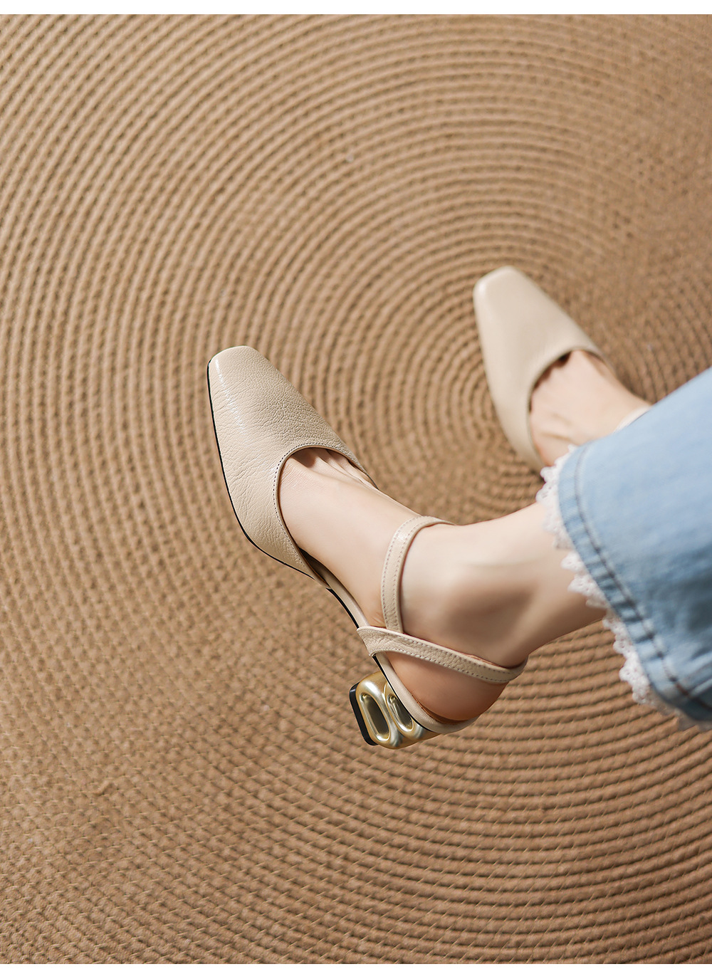Sandal cao gót nữ mũi nhọn quai ngang kiểu Hàn Quốc — màu trắng ngà chi tiết 13