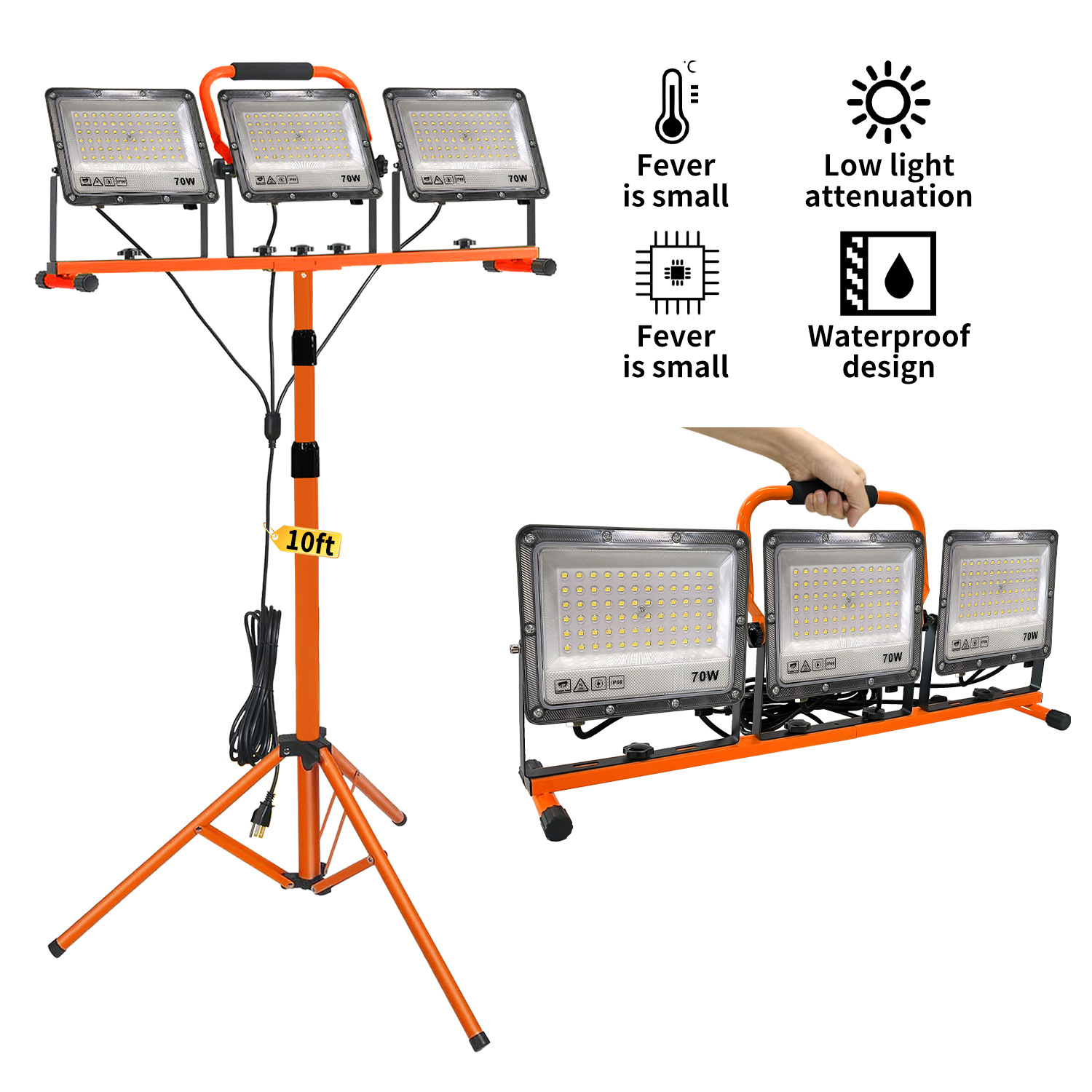 LED工作灯带可调金属拼接2米三脚架IP65防水泛光灯建筑工地照明