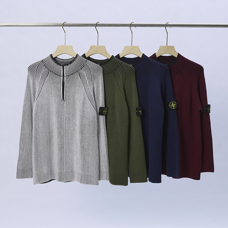 Stone Islan 25Fw Ribbed Half-Zip Pullover Casual Knit Sweater 5100024 Chaodao