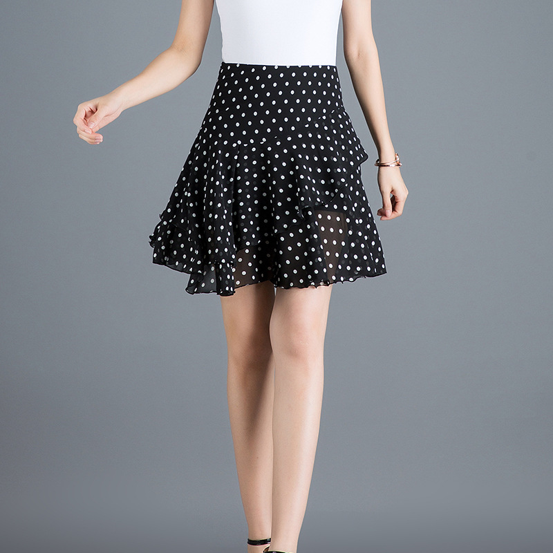 Thin shiffon black summer short pleated skirt