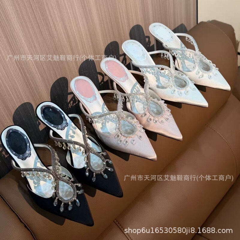 Rc Cross-Border Wholesale Spring and Summer New European and American Style Pointed Toe Transparent Shoes with Rhinestone Chain Fashion Trendy Thin Heel Women's Wedding Shoes Rc Cross-Border Wholesale Spring and Summer New European and American Style Pointed Toe Transparent Shoes with Rhinestone Chain Fashion Trendy Thin Heel Women's Wedding Shoes