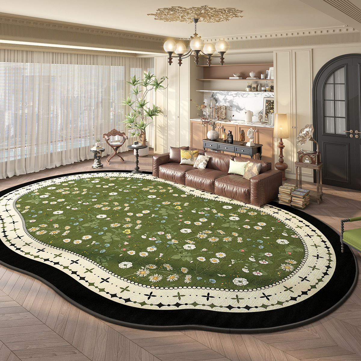 Vintage Green Carpet, Durable And Easy To Clean, Perfect For Living Room And Bedroom_voghion.com