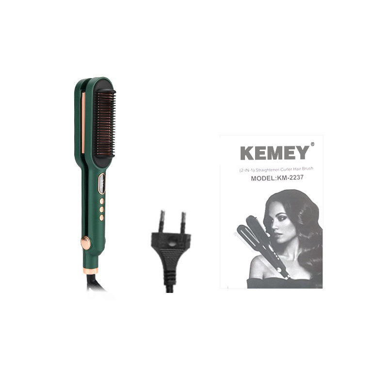 Kemei KM-2237 aire caliente peine pelo recto peine férula de iones negativos cuidado del pelo LED LCD pantalla digital dos en uno rizador