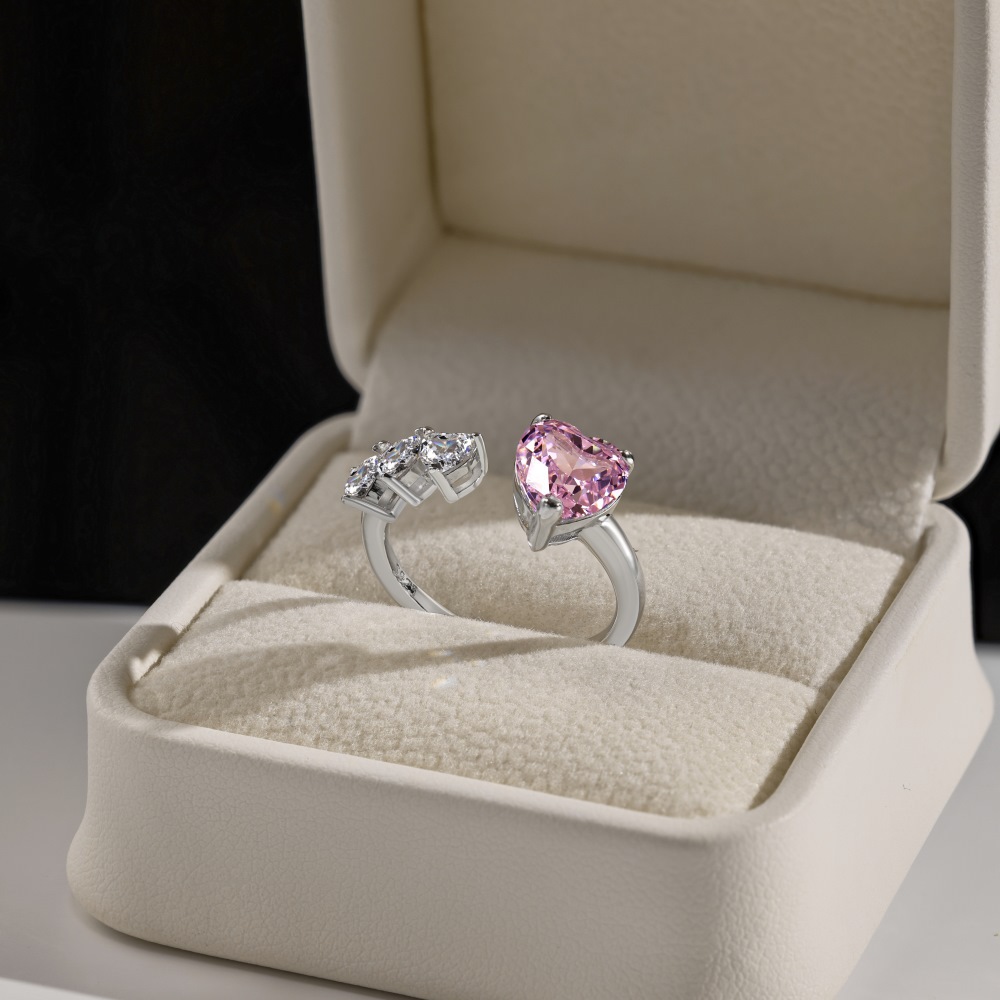 7g Weight Zircon Inlay Material Open Rings, Rings Classification 5, 9, Adjustable Ring Size 1 Piece Quantity Holiday, Daily Occasion 925 Sterling Silver Material Heart Shape Pattern Women's Gender Plating, Inlay Design Basic, Simple Style, Classic Style Style 925 Sterling Silver Zircon Heart Shape Open Rings Rings 5