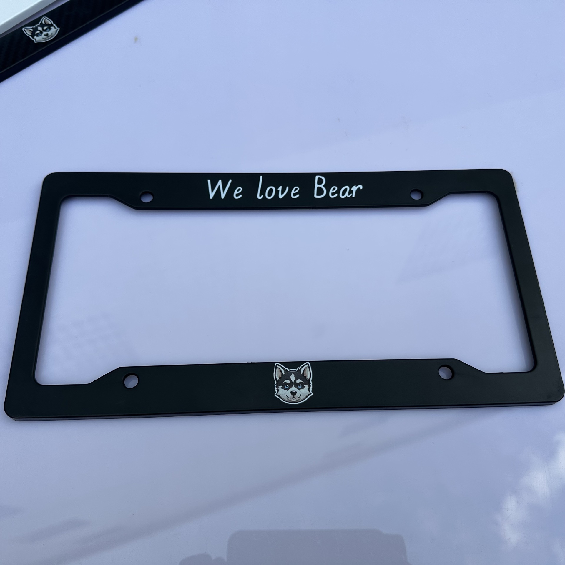 Cross-Border American Standard License Plate Frame Stainless Steel Anti-Falling Off We Love Bear Husky Pattern License Plate Holder