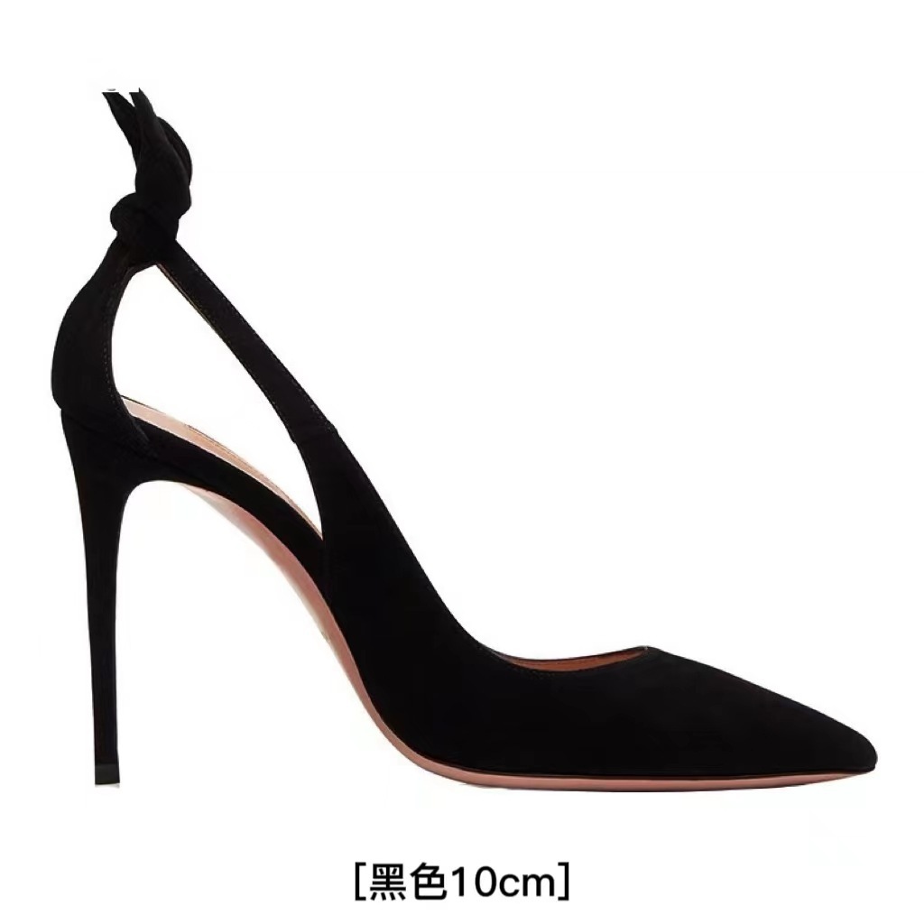 尖头黑色绒面高跟鞋女2023年新款春夏设计感小众浅口气质单鞋女