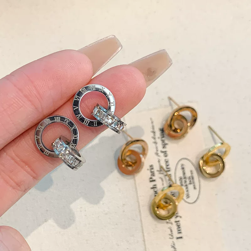 Серьги из нержавеющей стали, образец серебра 925, двойное кольцо, серебро/золото/розовое золото