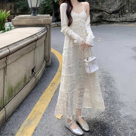 大码300斤胖法式甜美蕾丝吊带裙2026夏宽松遮肉显瘦洋气质连衣裙