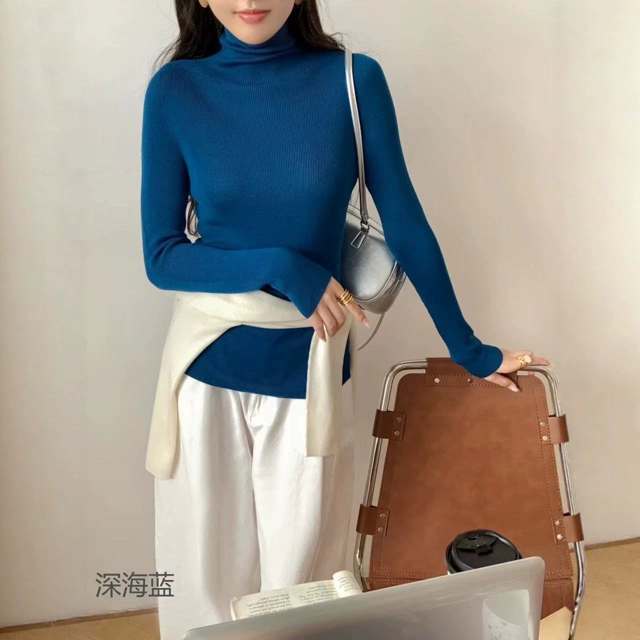 Simple style wool sweater, spring and autumn high-neck knit base sweater, women's autumn and winter new slim-fit long-sleeved inner sweater