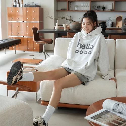 Women's Loose Hooded Print Sweatshirt Spring and Autumn Outerwear Korean Casual Style Advanced Sensation Top