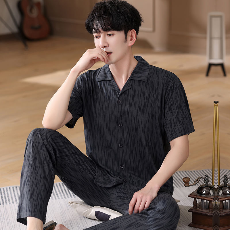 Pijamas de verano de algodón, pantalones largos de manga corta delgados y sueltos más grandes para padres de mediana edad, set de ropa de casa