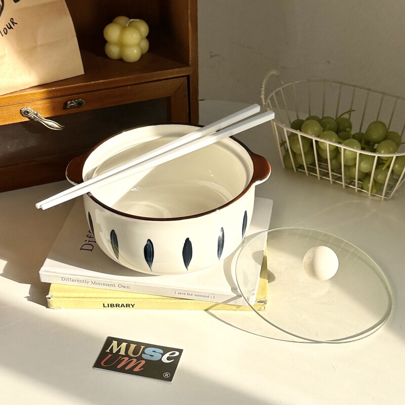 Chiba-Style Instant Noodle Bowl with Lid for Home Use, Creative and Unique Design for Student Dormitories, Anti-Scald Double-Handle Bowl Set Chiba-Style Instant Noodle Bowl with Lid for Home Use, Creative and Unique Design for Student Dormitories, Anti-Scald Double-Handle Bowl Set