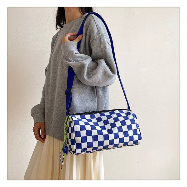 Korean Niche Single-Shoulder Crossbody Bag for Women, New Versatile Checkerboard Casual Women's Bag, Large-Capacity Boston Bag