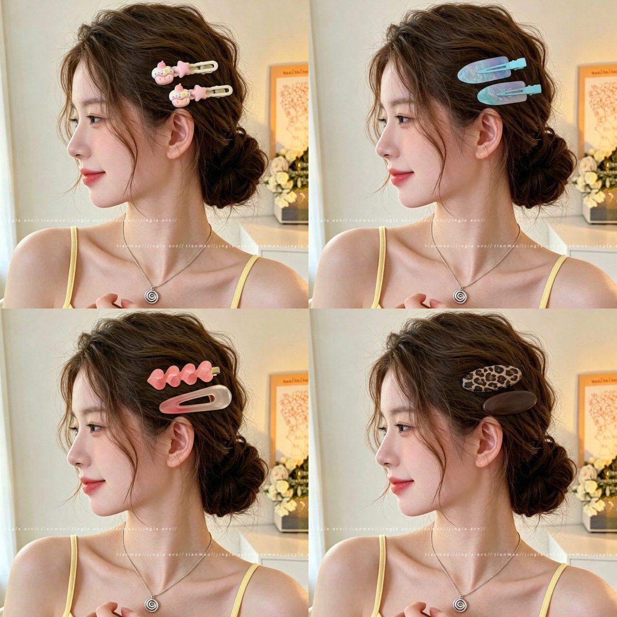 Korean-style fashionable hair clips for women, colorful bangs clips, high-end and delicate duckbill clips, side clips, hair accessories.