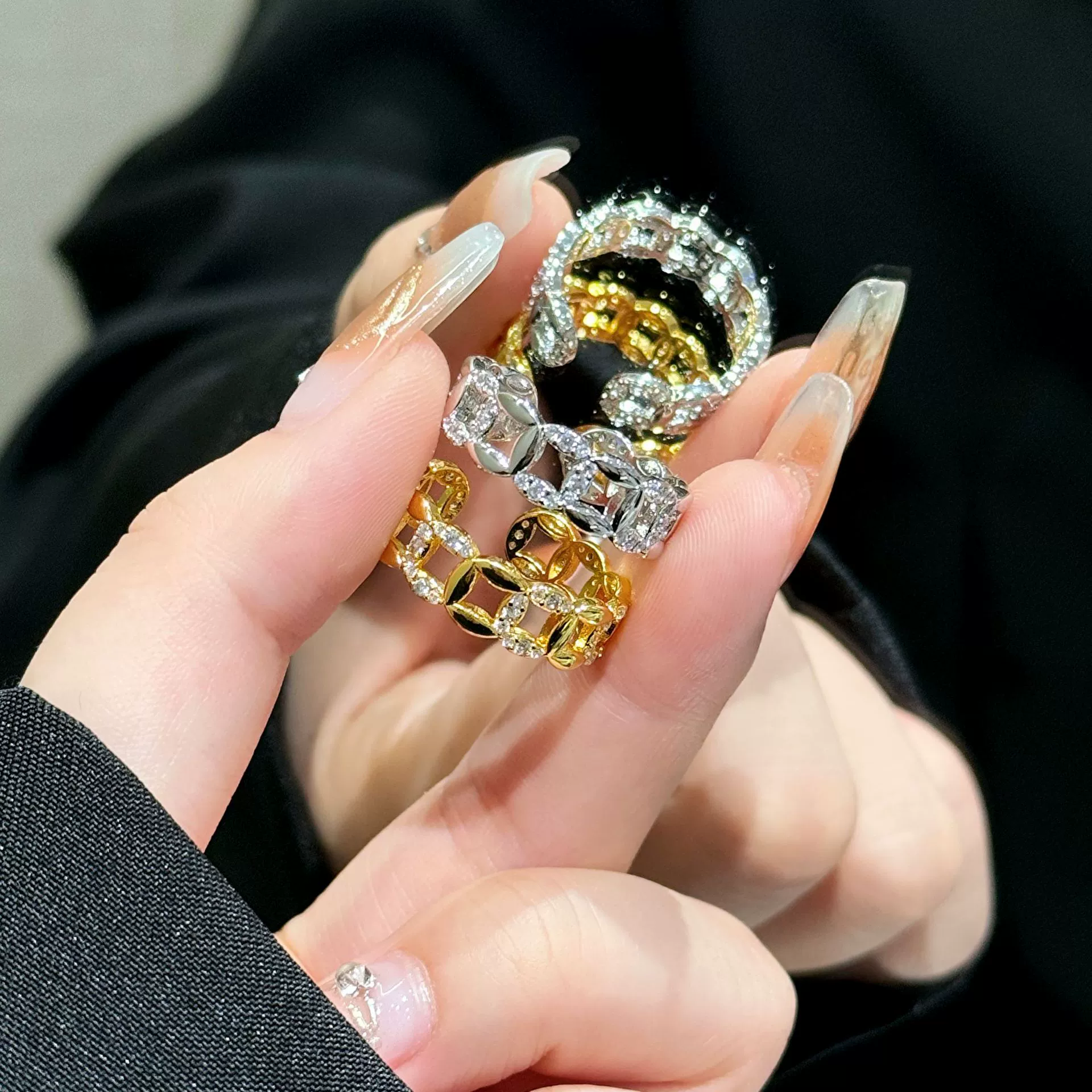Fashionable chain, design universal metal ring, simple and elegant design, on index finger, wholesale