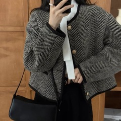 法式复古小香风外套女春秋2025新款条纹短款夹克开衫欧美夹克上衣