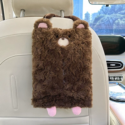 Tissue Box Internet Popular Car – Car tissue box/set - rabbit-fur-frayed-bear-hanging-tissue-box-dark-coffee