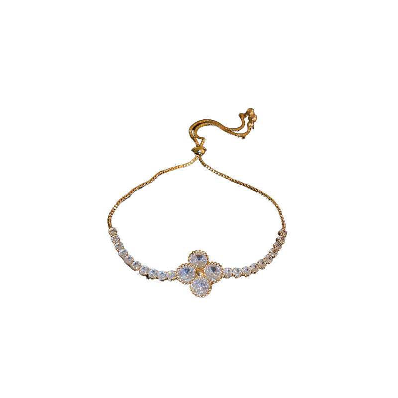 Real oro electrochapado flor ZIRCON pull-out pulsera personalizada pulsera de moda elegante luz de lujo de alta calidad pulsera al por mayor