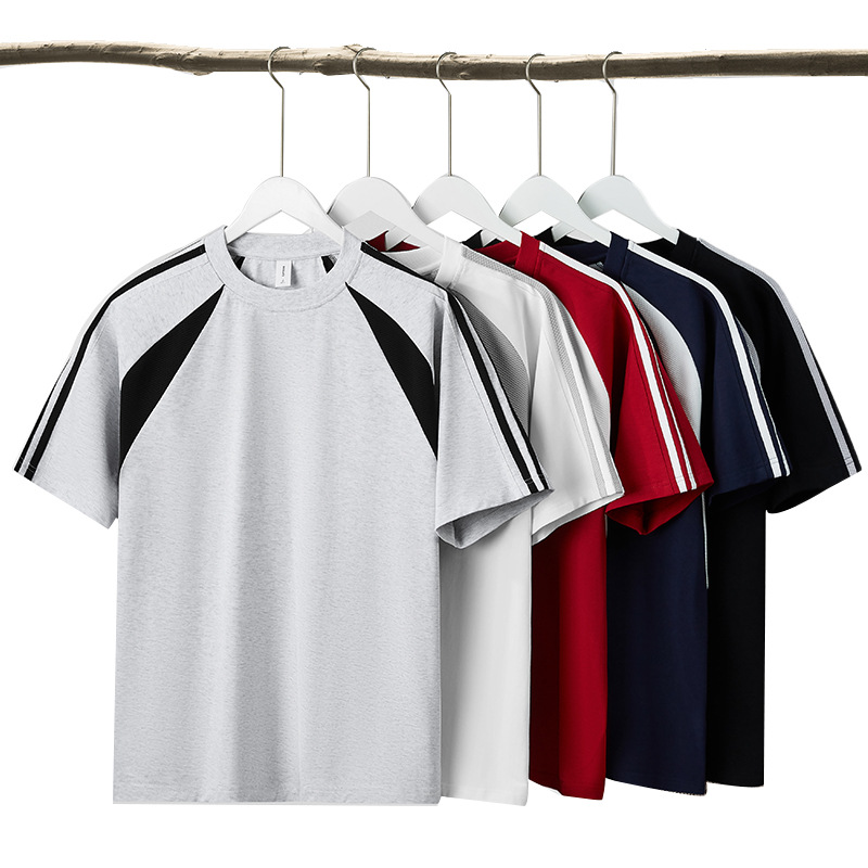 Transfronterizo tamaño europeo y americano de algodón mosaico camiseta deportiva 250G pesada camiseta de hombre de manga corta marca de moda personalizada