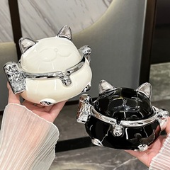 轻奢高级感陶瓷招财猫烟灰缸带盖防灰飞创意客厅家用办公室烟缸