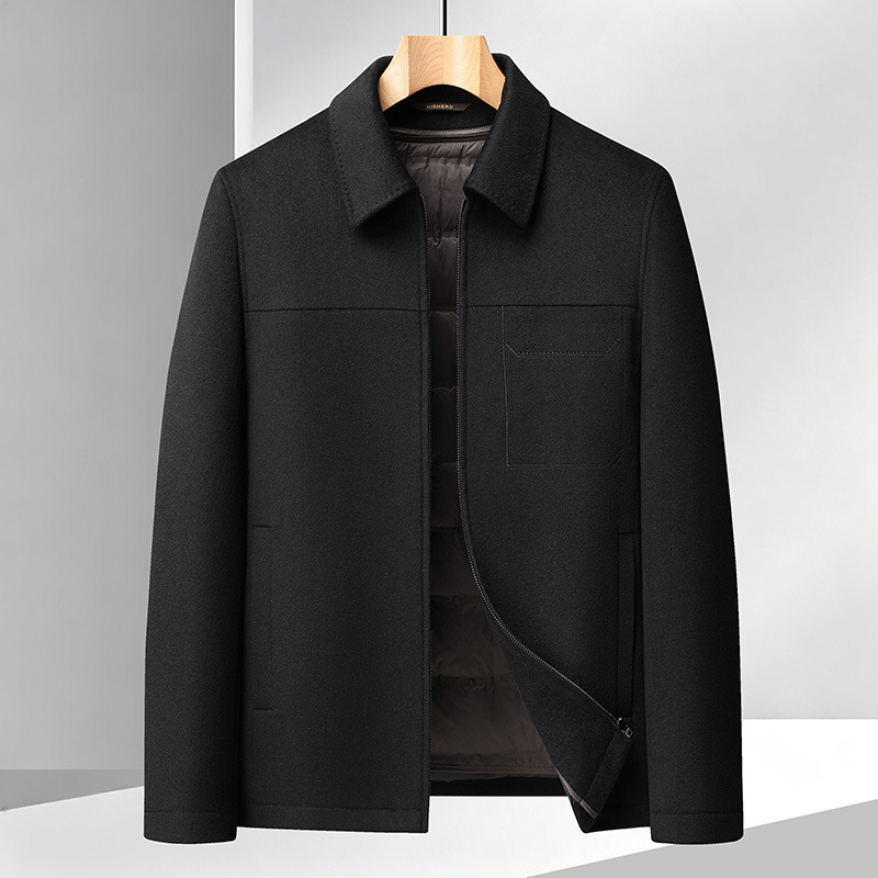 New Winter 100% Wool Jacket, Business Casual, Turn-down Collar, Zipper, Detachable Down Lining, Woolen Jacket Coat