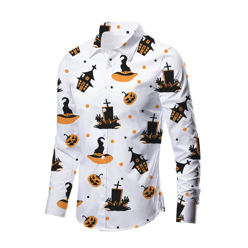Europa y América nueva transfronteriza más TAMAÑO DE Halloween impreso de horror de los hombres delgados de moda impreso camisa de manga larga top