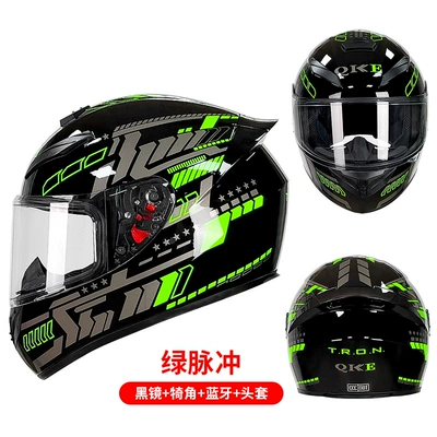 locomotive electric Bluetooth Knight wholesale, Motosiklet kaskı (dəbilqə) - green-pulse-black-mirror-horn-bluetooth-headgear-m