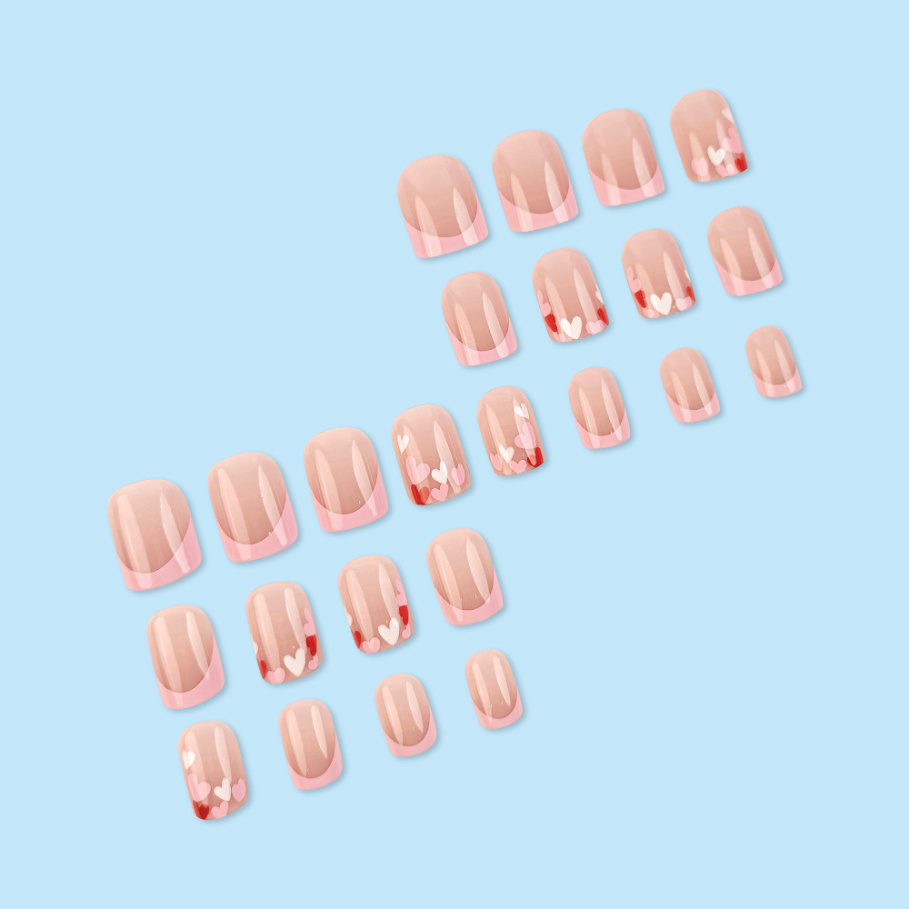 Europa y los Estados Unidos venta caliente de bordes de rosa de manicuras francesas manicuras parches de uñas falsas de color blanco Día de San Valentín rosa amar usar uñas