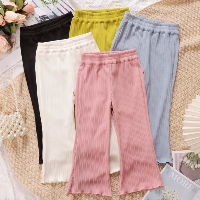 Новые летние расклешенные брюки для девочек, детские брюки с защитой от комаров, стильная повседневная тонкая верхняя одежда, длинные брюки, брюки-шаклы