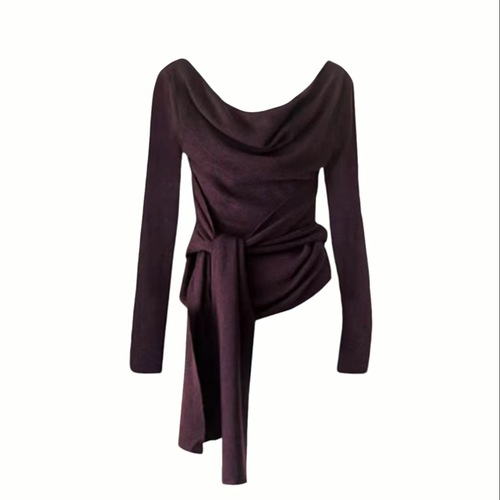 Pure Desire Series Spicy Girl Fashion Style Trendy Top Spring New Square Neck Belted Slimming Solid Color Versatile Knitwear