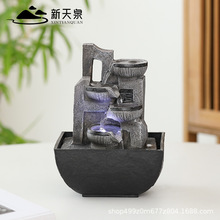 欧式流水生财小摆件自动循环水办公室桌面简约装饰客厅家用加湿器