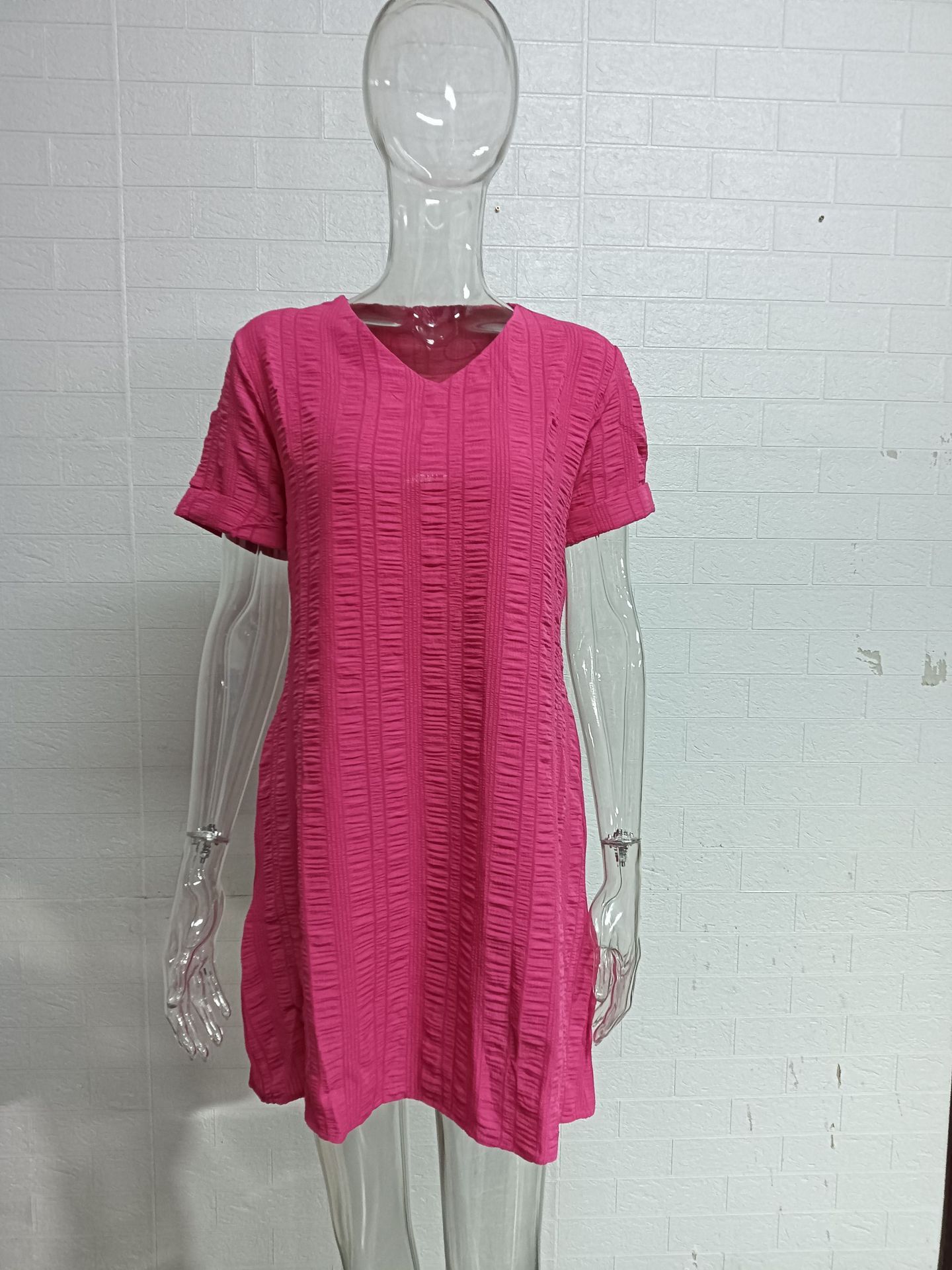 210g Weight Knee-Length Dress Length Type Short Sleeve Sleeve Length Regular Dress Dresses Type Regular Sleeve Sleeve Type Spandex, Polyester Fabric Type Mid Waist Waist Line Daily Occasion V Neck Neckline Regular Fit Fit Type Solid Color Pattern Summer, Spring Season Women's Gender Casual, Elegant Style Wholesale Women's Casual Elegant Solid Color Daily V Neck Short Sleeve Regular Dress 10