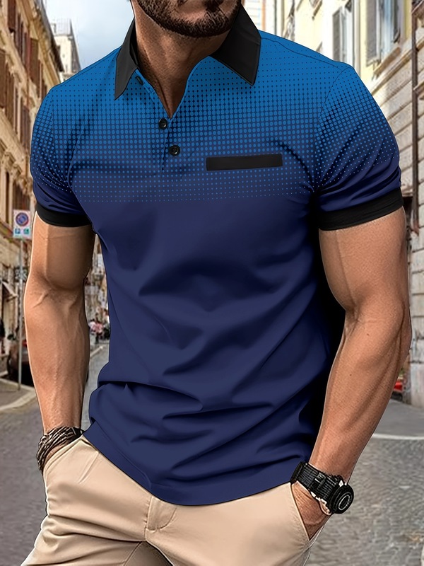 2025欧美跨境独立站夏季男式拼色3D印花短袖纽扣翻领休闲Polo衫无|undefined