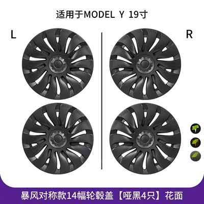 20inch Full-Cover Wheel Hub Protective – Hub cover - model-y-19inch-storm-symmetrical-full-coverage-wheel-hub-caps-matte-black-floral-design