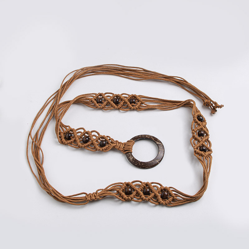 Estilo bohemio cuerda de cera tejida anudada estilo étnico cuentas de madera hechas a mano cinturón de mujer estilo de vacaciones casual exquisita cuerda de cintura