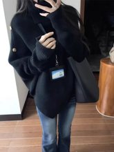 韩系设计感黑色高领毛衣女秋冬内搭慵懒风设计感不规则针织衫上衣