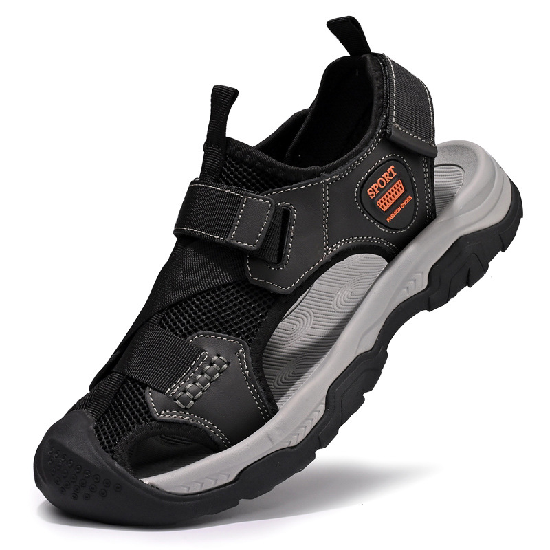 Sandalias ropa exterior de los hombres verano nuevos zapatos de playa de malla transpirable hueca suela suave Baotou zapatos casuales al aire libre antideslizantes